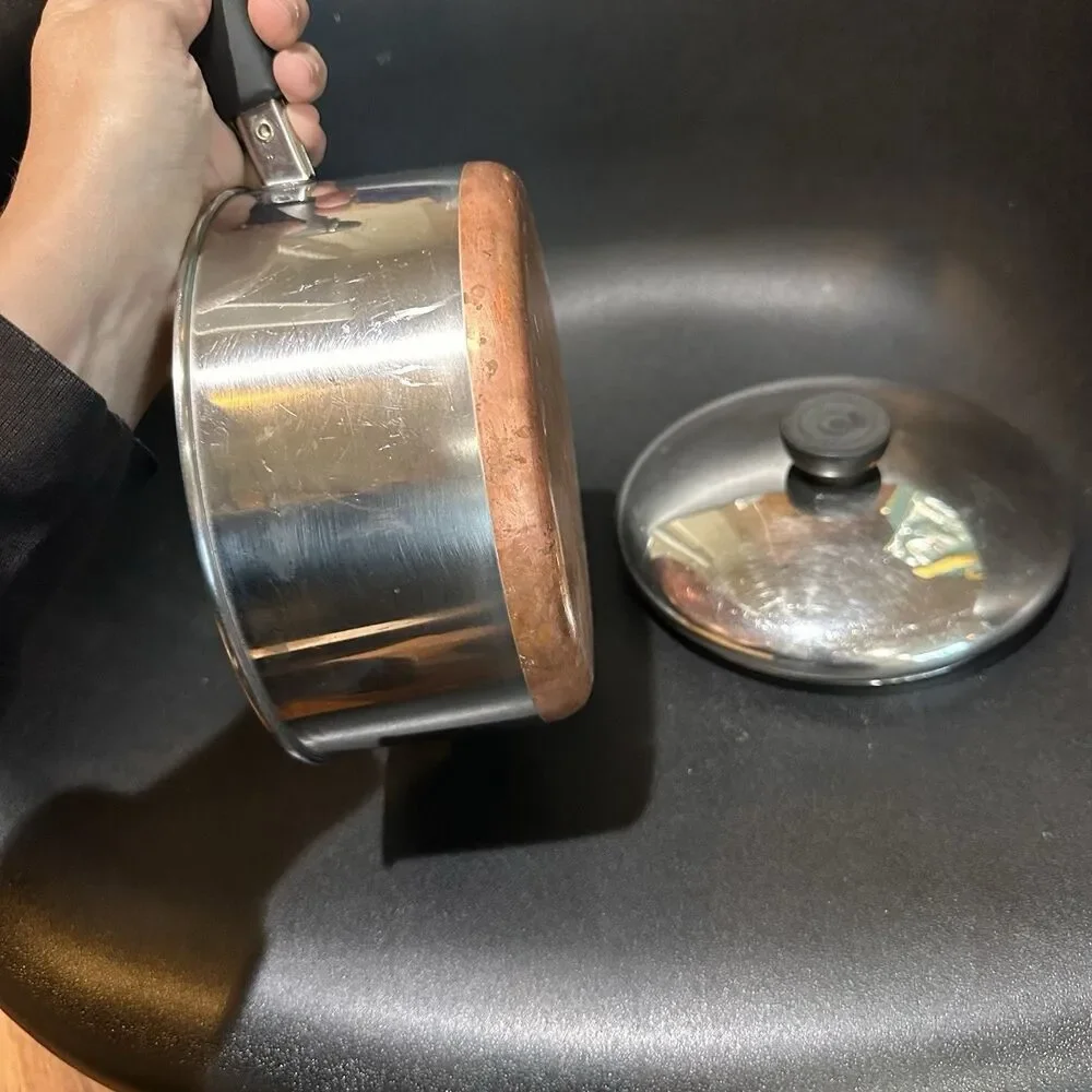 Revere Ware 2 Qt 85B Copper Bottom Stainless Steel Saucepan w/ Lid Long Handle